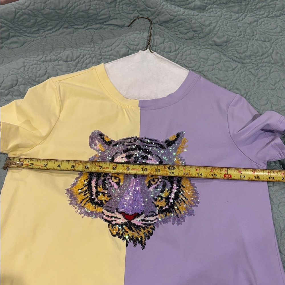 Ladies' Yellow & Lavender Sequin Tiger Short Sleeve Tee - Picture 7 of 7